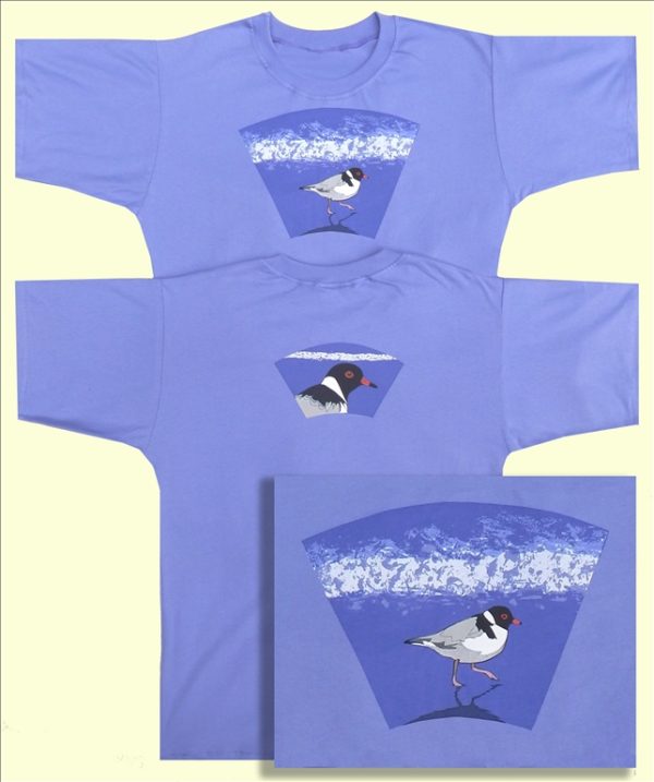 Hooded Plover Adult T-shirt on jacaranda blue (only 1 M)