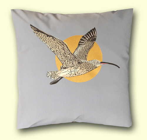 Eastern Curlew on silver grey - Single cushion cover
