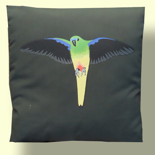 ORANGE-BELLIED PARROT on dark green - Single cushion cover (2 left)