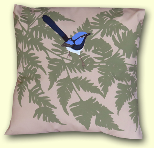 BLUE WREN on beige - Single cushion cover