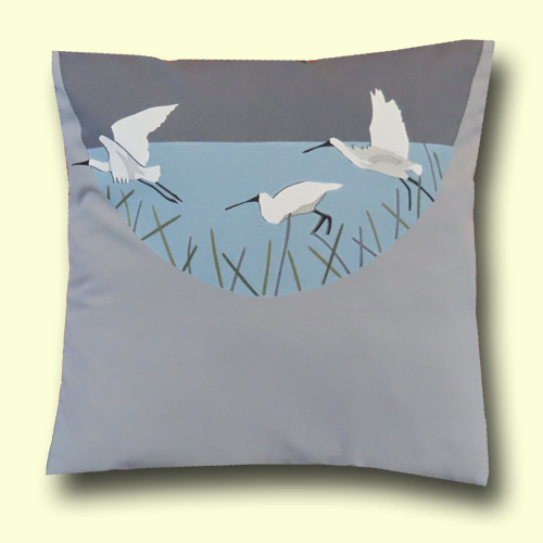 Single cushion cover - Royal Spoonbills on silver grey (mark on back)